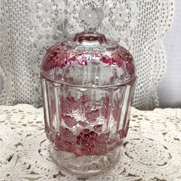 Antique Westmoreland red iridescent grape design candy dish with lid - Picture 2 of 10